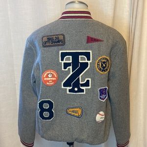 Zara Gray Varsity Jacket with Patches